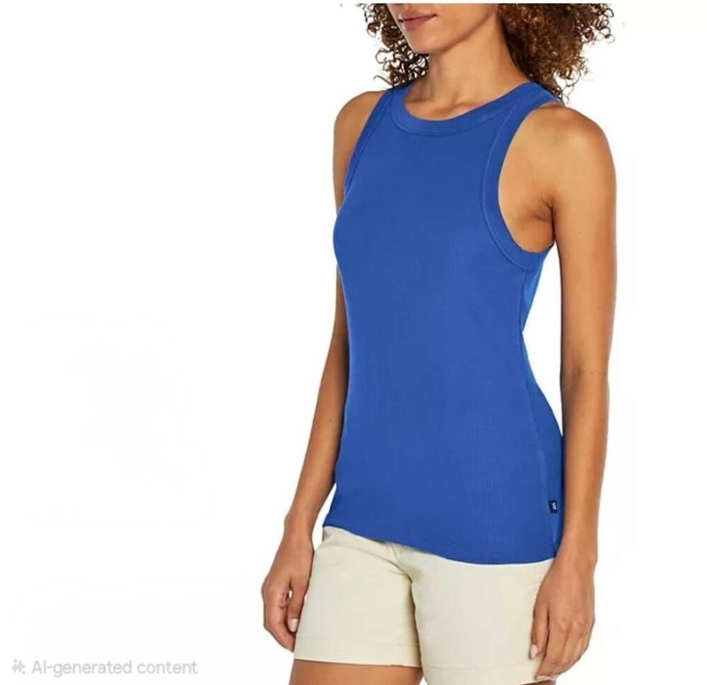 NWT Gap Women's Ribbed High Crew Neck Tank Top Blue Size XL